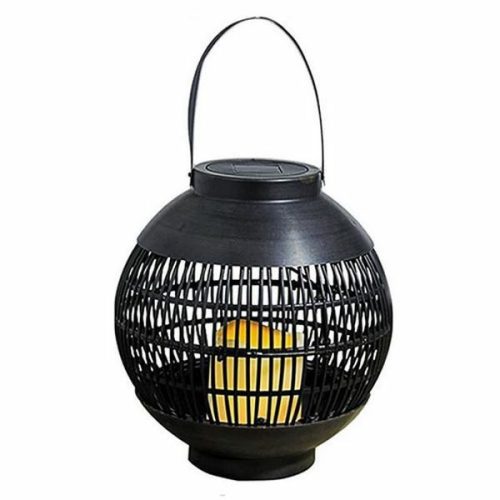 Solar lámpa, LED, rattan, felakasztható, fekete, 23 cm