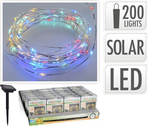 Solar kerti fényfüzér, 200 micro LED,  színes, 10+2m