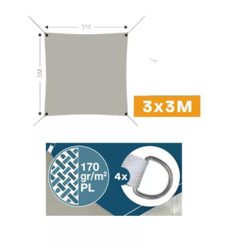 Napvitorla 3x3m, taupe színű, polieszter