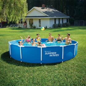   Fémlábas medence szett - 457 cm átmérő, 91 cm magas + vízforgató + papírszűrő + létra + aljtakaró + fedő Summer Waves