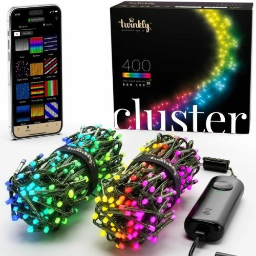 Twinkly Kül- és beltéri Okos Karácsonyi Fény-Fürt 400LED  RGB színhatású izzóval, 6m teljes hosszal
